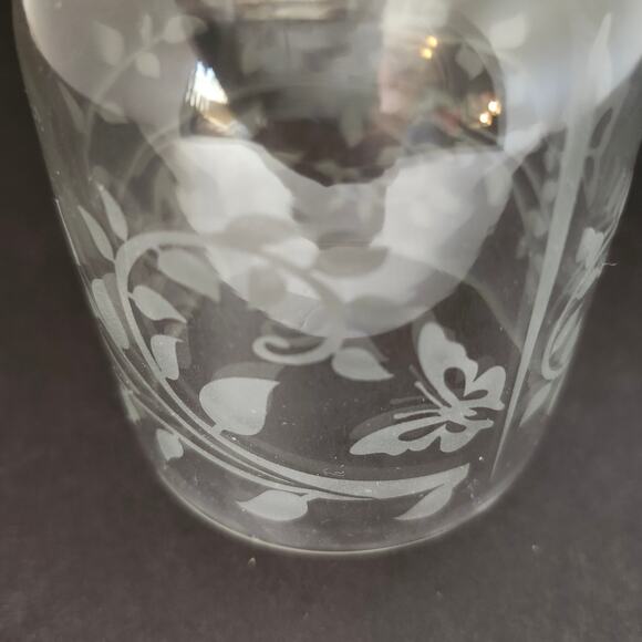 Vintage Miniature Glass Domed Butter Dish Etched Butterflies Vines Votive Candle - Picture 8 of 12